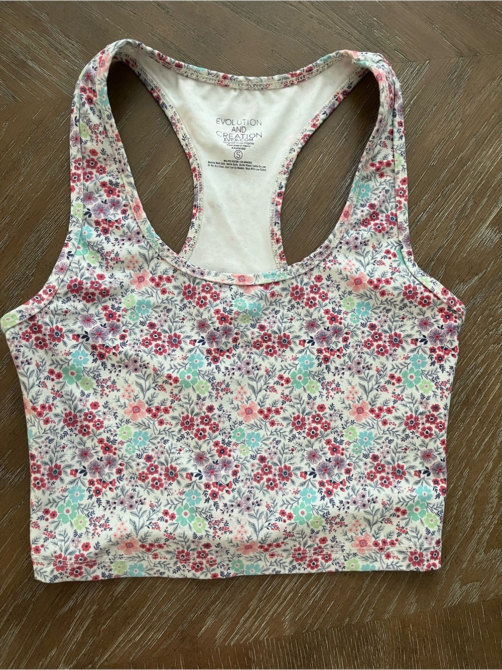 Evolution and Creation Floral Racerback Crop Top - Mint, Pink & White